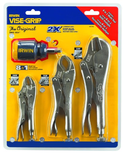 Irwin 2077703 Vise Grip 3 Stück 25,4 cm, glatt, Bluetooth und 12,7 cm, gebogen gebogen mit Drahtschneider Zange Set mit 8 in 1 Multitool von IRWIN