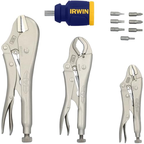 Irwin 2077703 Vise Grip 3 Stück 25,4 cm, glatt, Bluetooth und 12,7 cm, gebogen gebogen mit Drahtschneider Zange Set mit 8 in 1 Multitool von IRWIN