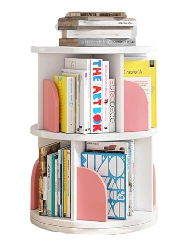 Bücherregal Bücherschrank Um 360° Drehbares Bücherregal, 2-stufiges Bücherregal, Präsentationsständer, Bodenstehendes Bücherregal Für Schlafzimmer Und Wohnzimmer Büroregal Aktenschran ( Color : Pink+W von IRYZE