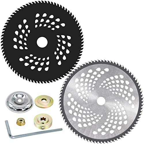IRmm Freischneiderklinge, 25,4 cm x 80T Hartmetallspitze Unkrautfresser Klinge & 20,3 cm x 80T Hartmetallspitze Bürstenklinge mit Adapter-Kit für Schneider, Trimmer, Unkrautfresser (2,5 cm Dorn) von IRmm