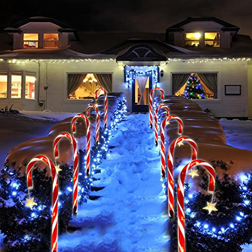 8 Stück Stern Zuckerstangen Lichterketten, Festive LED Lichterketten Weihnachtsweg Marker Weihnachtsbeleuchtung Außen Gartenstäbe Zuckerstange Solar Lichterkette für Garten Dekoration Weihnachtsdeko von ISAKEN