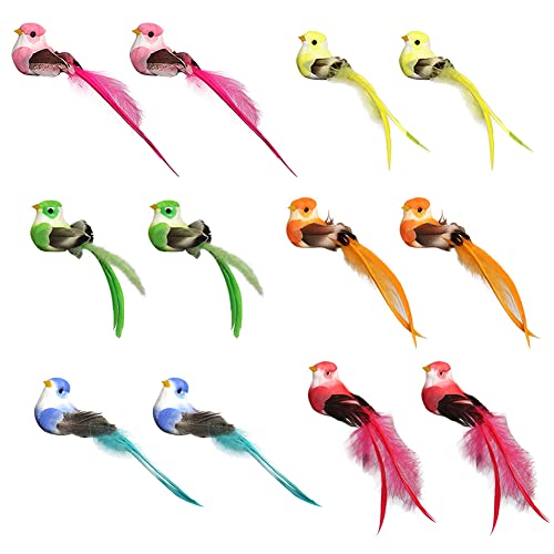 ISAKEN 12PCS Nette Künstliche Feder Vogel Bunte Simulation Schaum Vogel Künstliche Vogel mit Clip Schaumstoff Spatz Ornamente für Handwerk, Garten, Vogel, Ornamente, Partydekorationen von ISAKEN