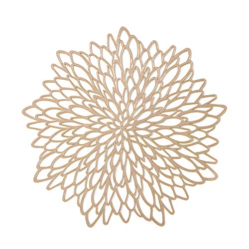 ISAKEN 2er Set Rund PVC Platzset, Abwaschbar Tischsets Ausgehöhlte Runde Platzdeckchen, Hitzebeständig und rutschfest Tischset, für Küche, Party, Hochzeit Esstisch Dekorativ, 38CM/Gold von ISAKEN