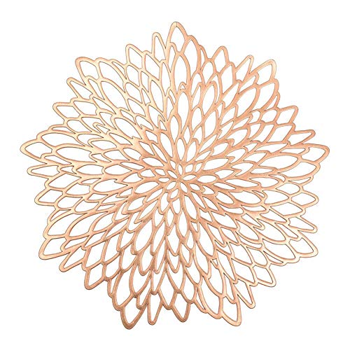 ISAKEN 2er Set Rund PVC Platzset, Abwaschbar Tischsets Ausgehöhlte Runde Platzdeckchen, Hitzebeständig und rutschfest Tischset, für Küche, Party, Hochzeit Esstisch Dekorativ, 38CM/Roségold von ISAKEN