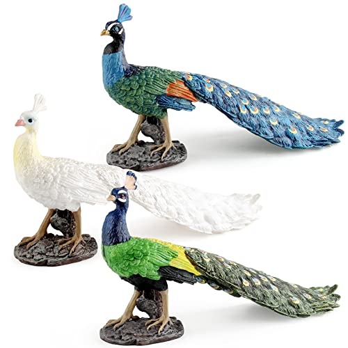 ISAKEN 3 Stück Pfau Figur Skulptur Ornament Peacock Desktop Realistische Pfau Moderne Elegante Kunst Wohnzimmer Dekor Mini Statue Zubehör Geschäftsstelle Geschenke von ISAKEN