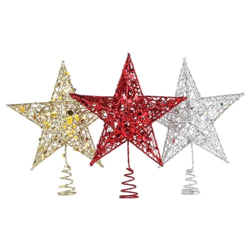 ISAKEN 3er Pack Weihnachtsbaumspitze Glitzernder Mini Stern Topper Baumspitze Glitter Baumschmuck Christbaumspitze Weihnachtsdekoration für Weihnachtlicher Baumschmuck, 20CM von ISAKEN