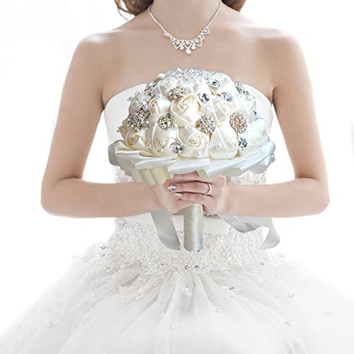 ISAKEN Brautstrauss Hochzeit Blumenstrauß Gefälschte Brautjungfer Hochzeitsstrauß Kunstblumen Brautstrauß Blumen mit Strass Perlen Hochzeit künstlicher Rosenstrauß für Partys Valentinstag-Wohnkultur von ISAKEN