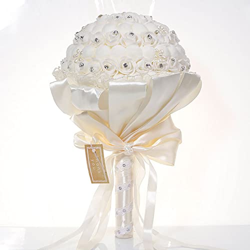 ISAKEN Brautstrauß Rosen Handgemachte Brosche Brautstrauß Braut Satin Rosen Blumen Hochzeit Brautjungfer Strauß Künstliche Blumenstrauß Künstlicher Rosenstrauß Party Dekoration von ISAKEN