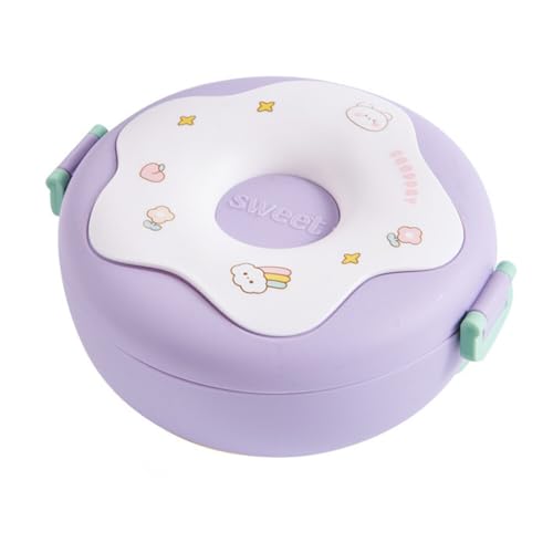 ISAKEN Brotdose Kinder mit Fächern, BPA frei, 810ML Wiederverwendbarer Bento Box Cartoon Donut Lunchbox Brotdosen Frühstücksbox Vesperdose für Kleinkinder Kinder Mädchen Jungen von ISAKEN