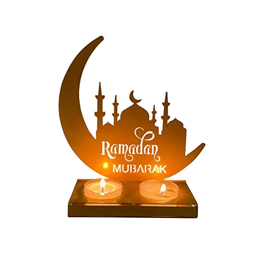 ISAKEN Eid Mubarak Ramadan Kerzenhalter Mond Teelichthalter Metall Kerzenständer Eid Mubarak Ornamente Muslim Islam Dekoration Wohnzimmer Tischdeko Muslimische Deko von ISAKEN