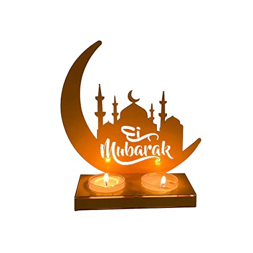 ISAKEN Eid Mubarak Ramadan Kerzenhalter Mond Teelichthalter Metall Kerzenständer Eid Mubarak Ornamente Muslim Islam Dekoration Wohnzimmer Tischdeko Muslimische Deko von ISAKEN