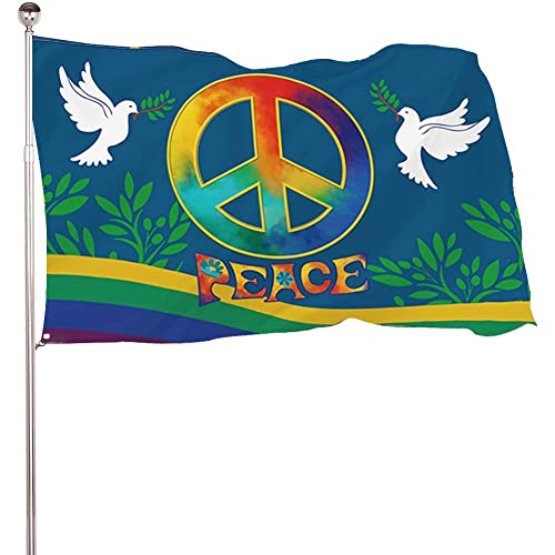 ISAKEN Flagge Regenbogen Frieden,Peace Flagge,Friedensflagge Fahne mit PACE,Garten Flagge,Peace Fahne Friedenstaube Autofahne Flagge,Langlebig Verblassen Beständig Dekor Fahnen Außenbanner,150 * 90cm von ISAKEN
