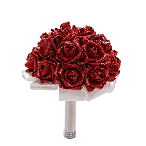 ISAKEN Hochzeit Brautstrauß Dekor Handgemachte Brosche Brautstrauß Braut Satin Rosen Blumen Glitzer Hochzeitssträuße Blumensträusse Romantische Blumen Haus Garten Party Dekoration von ISAKEN