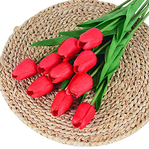 ISAKEN Künstliche Tulpen, 10 Stück Seidenblumen Tulpe Künstliche Blume Real Touch Bridal Wedding Bouquet Gefälschter Tulpenstrauß PU Künstliche Tulpenblume für Haus Büro DIY Blumenarrangements von ISAKEN