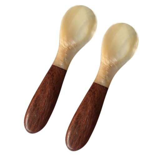 ISAKEN Perlmutt Kaviar Löffel mit Holzlöffelgriff, 2 Stück 10cm Perlmutt Geschirr Kaviarlöffel Handarbeit Servierlöffeln Klassischer Kaviarlöffel Eierlöffel Perlmutt für Kaviar Eier Kaffee Serving von ISAKEN