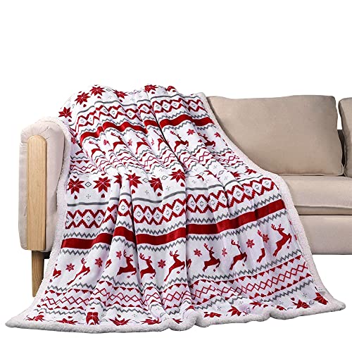 ISAKEN Weihnachtsdecken Kuscheldecke Wohndecke Kuscheldecke in rot Nordic Design Weihnachts Decke Wohndecke Flanell Fleecedecke Als Sofadecke und Kuschel Couchdecke, 127cm x 152cm von ISAKEN