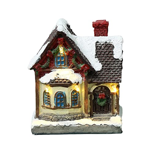 ISAKEN Weihnachtsdorf Häuser Set, Weihnachtsdeko Häuser Led Harz Häuser 3D Winterdorf mit Beleuchtung Schnee Miniatur Haus Weihnachten Dekoration Moos Winter Xmas Deko Kinder Geschenke von ISAKEN