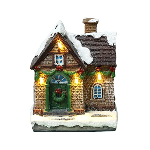 ISAKEN Weihnachtsdorf Häuser Set, Weihnachtsdeko Häuser Led Harz Häuser 3D Winterdorf mit Beleuchtung Schnee Miniatur Haus Weihnachten Dekoration Moos Winter Xmas Deko Kinder Geschenke von ISAKEN