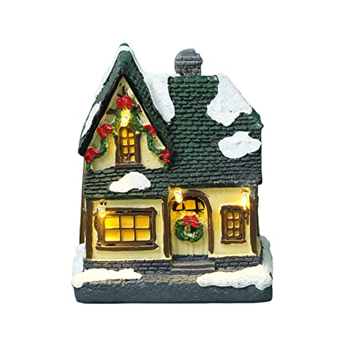 ISAKEN Weihnachtsdorf Häuser Set, Weihnachtsdeko Häuser Led Harz Häuser 3D Winterdorf mit Beleuchtung Schnee Miniatur Haus Weihnachten Dekoration Moos Winter Xmas Deko Kinder Geschenke von ISAKEN