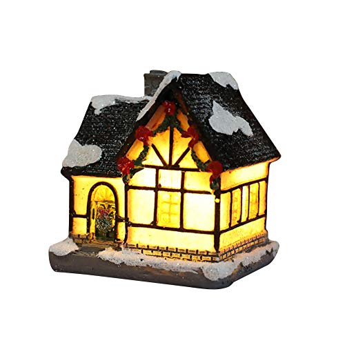 ISAKEN Weihnachtsdorf Mit Beleuchtung, Weihnachtshaus Beleuchtet, Weihnachtsdeko Häuser Led, Weihnachtsdorf Häuser Zubehör Deko Miniatur Retro Weihnachtsdorf Deko Weihnachtsbeleuchtung Weihnachtsdeko von ISAKEN