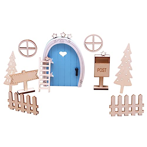 ISAKEN Wichteltür Zubehör Weihnachten, Wichtel Zubehör Wichteltür Zubehör Holzleiter Deko Wichteltür Set mit Holzleiter, Puppenhaus Deko Wichteltür Zubehör Weihnachten Feentür Ornament Set von ISAKEN