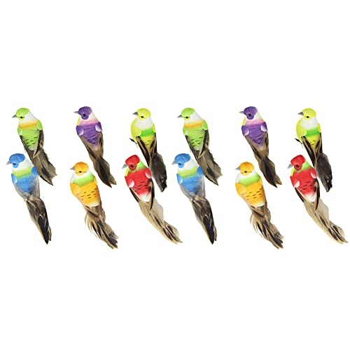 ISKAEN 12 Stücke Bunte künstliche Vögel mit Clip Schaumstoff Spatz Ornamente Mini Vogel Figuren Künstliche Schaum Vögel Kunstvogel Bunte Vogel Garten Mini Vogel für Baumschmuck Ornamente DIY Craft von ISAKEN