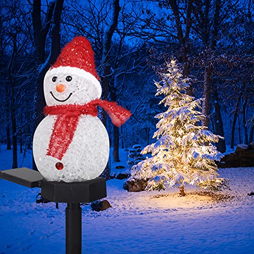 LED Solarleuchten Schneemann Figur Solar Gartenstecker Weihnachten Beleuchtet, Weihnachten Schneemann Figur Garten Solarlampen Beleuchtung Weihnachtsdeko Lampe für Außen Outdoor Rasen Terrassen Deko von ISAKEN
