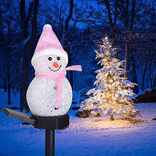 LED Solarleuchten Schneemann Figur Solar Gartenstecker Weihnachten Beleuchtet, Weihnachten Schneemann Figur Garten Solarlampen Beleuchtung Weihnachtsdeko Lampe für Außen Outdoor Rasen Terrassen Deko von ISAKEN