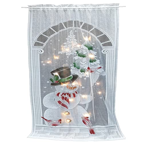 Weihnachts Vorhänge Weihnachts Scheibengardine Gardinen mit LED Spitze Vorhänge Transparent Schneemann Gardine Beleuchtete Weihnachtsgardine für Küche Badezimmer Tür Weihnachten Deko,101x 213cm von ISAKEN