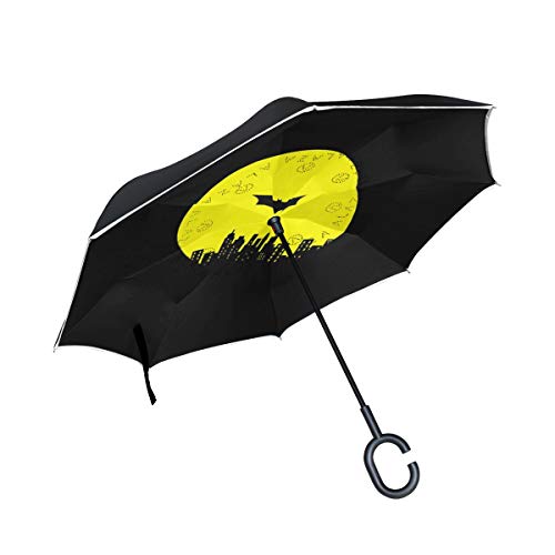 ISAOA Gro?e Schirm Regenschirm Winddicht Doppelschichtige Konstruktion seitenverkehrt Faltbarer Regenschirm f¡§1r Auto Regen Au?eneinsatz, C-f?rmigem Henkel hinh?ngen Batman Regenschirm von ISAOA