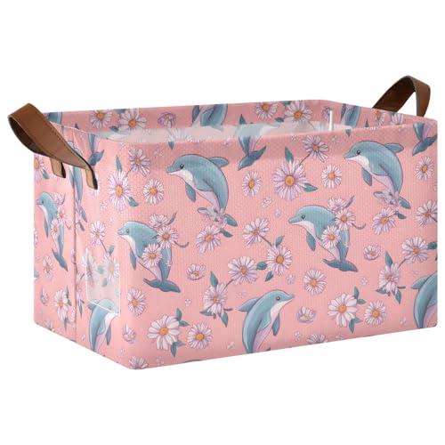 ISAOA Rechteckiger Aufbewahrungskorb mit Delphin-Gänseblümchen-Motiv, zusammenklappbarer Aufbewahrungskorb mit Griffen für die Organisation von Zuhause, Küche, Büro, Schlafzimmer, Spielzeug, Schrank ISAOA Rechteckiger Aufbewahrungskorb mit Delphin-Gänseblümchen-Motiv, zusammenklappbarer Aufbewahrungskorb mit Griffen für die Organisation von Zuhause, Küche, Büro, Schlafzimmer, Spielzeug, Schrank von ISAOA