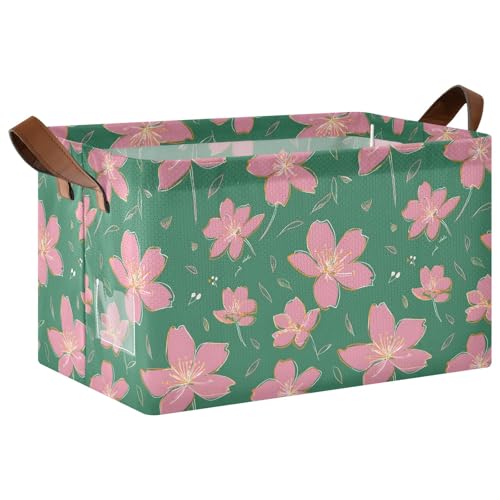 ISAOA Rechteckiger Aufbewahrungskorb mit Griffen für die Organisation von Zuhause, Küche, Büro, Schlafzimmer, Spielzeug, Schrank, Regalkörbe, rosa Blumen und grüner Hintergrund ISAOA Rechteckiger Aufbewahrungskorb mit Griffen für die Organisation von Zuhause, Küche, Büro, Schlafzimmer, Spielzeug, Schrank, Regalkörbe, rosa Blumen und grüner Hintergrund von ISAOA