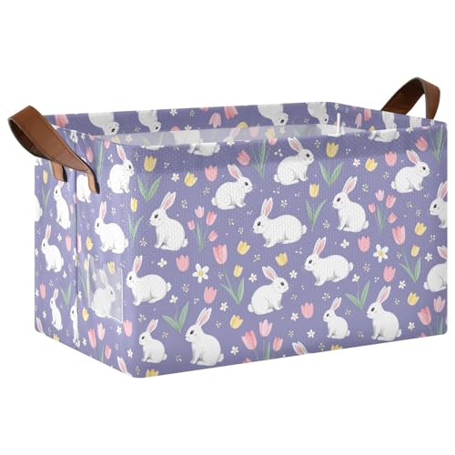 ISAOA Rechteckiger Aufbewahrungskorb mit Kaninchen, Tulpen, Blumen, zusammenklappbar, mit Griffen, für Zuhause, Küche, Büro, Schlafzimmer, Spielzeug, Schrank, Regalkörbe ISAOA Rechteckiger Aufbewahrungskorb mit Kaninchen, Tulpen, Blumen, zusammenklappbar, mit Griffen, für Zuhause, Küche, Büro, Schlafzimmer, Spielzeug, Schrank, Regalkörbe von ISAOA