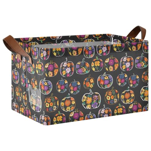 ISAOA Rechteckiger Aufbewahrungskorb mit Kürbis-Silhouetten, bunt, Blumen, zusammenklappbar, mit Griffen, für Zuhause, Küche, Büro, Schlafzimmer, Spielzeug, Schrank, Regalkörbe ISAOA Rechteckiger Aufbewahrungskorb mit Kürbis-Silhouetten, bunt, Blumen, zusammenklappbar, mit Griffen, für Zuhause, Küche, Büro, Schlafzimmer, Spielzeug, Schrank, Regalkörbe von ISAOA