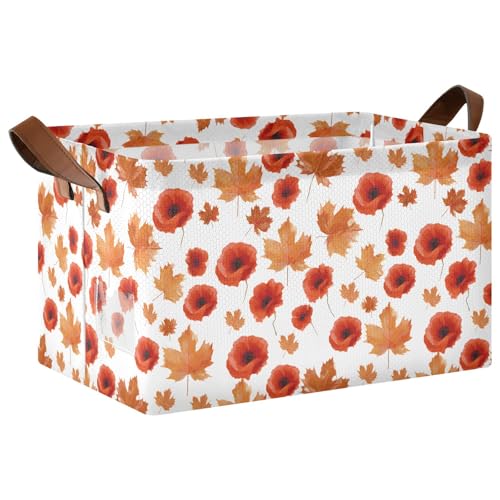 ISAOA Rechteckiger Aufbewahrungskorb mit Mohnblumen-Ahornblatt-Muster, zusammenklappbarer Aufbewahrungskorb mit Griffen für die Organisation von Zuhause, Küche, Büro, Schlafzimmer, Spielzeug, Schrank ISAOA Rechteckiger Aufbewahrungskorb mit Mohnblumen-Ahornblatt-Muster, zusammenklappbarer Aufbewahrungskorb mit Griffen für die Organisation von Zuhause, Küche, Büro, Schlafzimmer, Spielzeug, Schrank von ISAOA