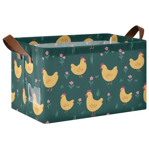 ISAOA Rechteckiger Aufbewahrungskorb mit gelbem Hühner-Blumenmuster, zusammenklappbarer Aufbewahrungskorb mit Griffen für die Organisation von Zuhause, Küche, Büro, Schlafzimmer, Spielzeug, Schrank ISAOA Rechteckiger Aufbewahrungskorb mit gelbem Hühner-Blumenmuster, zusammenklappbarer Aufbewahrungskorb mit Griffen für die Organisation von Zuhause, Küche, Büro, Schlafzimmer, Spielzeug, Schrank von ISAOA