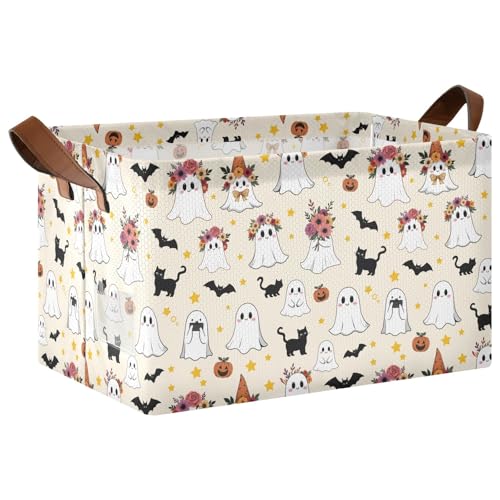 ISAOA Rechteckiger Aufbewahrungskorb mit niedlichen Geistern, Blumen, Katze, mit Griffen, für die Organisation von Zuhause, Küche, Büro, Schlafzimmer, Spielzeug, Schrank, Regalkörbe ISAOA Rechteckiger Aufbewahrungskorb mit niedlichen Geistern, Blumen, Katze, mit Griffen, für die Organisation von Zuhause, Küche, Büro, Schlafzimmer, Spielzeug, Schrank, Regalkörbe von ISAOA