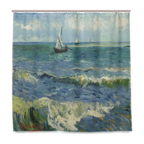 ISAOA Van Gogh Duschvorhang, Kunstgemälde, wasserdicht, schimmelresistent, antibakteriell, personalisiertes Design, Polyester, 180 x 180 cm, mit 12 Haken von ISAOA