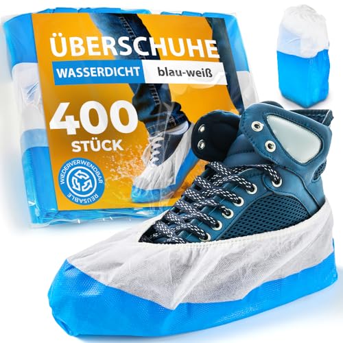 ISC Hygiene & Safety 400x Schuhüberzieher wasserdicht blau-weiß von Überschuhe Verstärkt Extra Stark >9g - Rutschfeste Überzieher für Schuhe - Einheitsgröße, Überziehschuhe Einweg Mehrweg Galoschen von ISC Hygiene & Safety