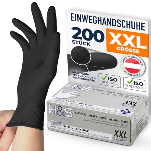 ISC Hygiene & Safety Nitrilhandschuhe XXL, Einweghandschuhe, Einmalhandschuhe, Kochhandschuhe Lebensmittel - 200 Stück Größe 11 XXL schwarz - puderfrei non latex latexfrei - Gummihandschuhe Einweg ISC Hygiene & Safety Nitrilhandschuhe XXL, Einweghandschuhe, Einmalhandschuhe, Kochhandschuhe Lebensmittel - 200 Stück Größe 11 XXL schwarz - puderfrei non latex latexfrei - Gummihandschuhe Einweg von ISC Hygiene & Safety