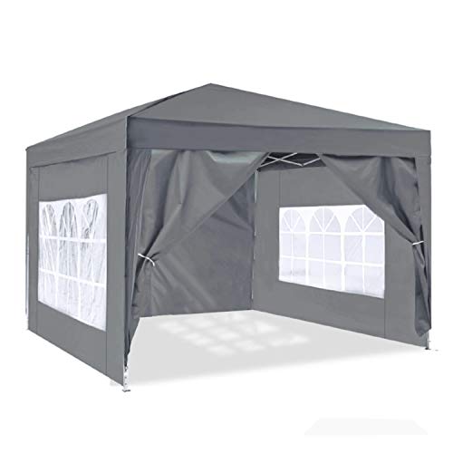 ISE 3x3m Garten Faltpavillon Pavillon inkl.Tragtasche,Gartenzelt,UV-Schutz 50+ mit 4 seitenteilen für Garten,Grau von ISE