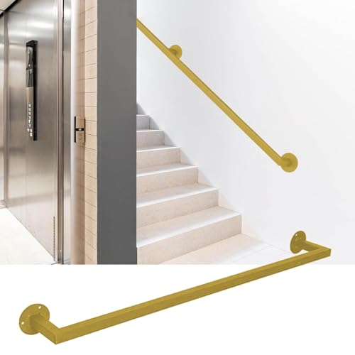 Goldfarbene Anti-Rutsch-Treppengeländer mit Wandbefestigung für Innen und Außen, Zwischenlauf, quadratisch, 6,6ft Goldfarbene Anti-Rutsch-Treppengeländer mit Wandbefestigung für Innen und Außen, Zwischenlauf, quadratisch, 6,6ft von ISHEGREV