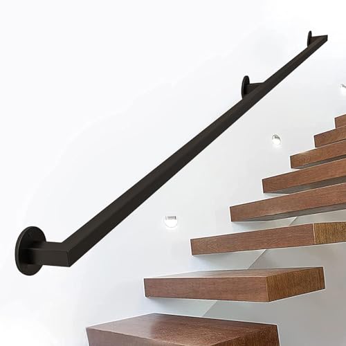 Handläufe für Innentreppen, 90cm 120cm 180cm 2m 2.4m 3m 3.3m 3.5m 4.2m Treppengeländer Industrielle Handläufe Wandhalterung Unterstützung Treppengeländer - Schwarz Metall Schmiedeeisen (18 von ISHEGREV