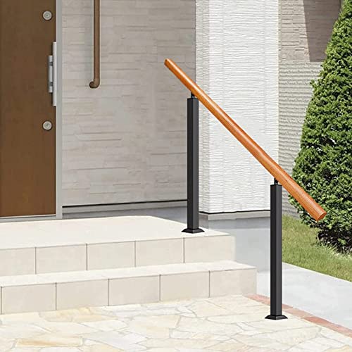 Handlauf für Treppen, Handlauf für Innen- und Außenbereiche, Stützstange aus Holz + verstellbare Pfosten aus schwarzem Schmiedeeisen, komplettes Set mit Sicherheitshandlauf für den Boden für Handlauf für Treppen, Handlauf für Innen- und Außenbereiche, Stützstange aus Holz + verstellbare Pfosten aus schwarzem Schmiedeeisen, komplettes Set mit Sicherheitshandlauf für den Boden für von ISHEGREV