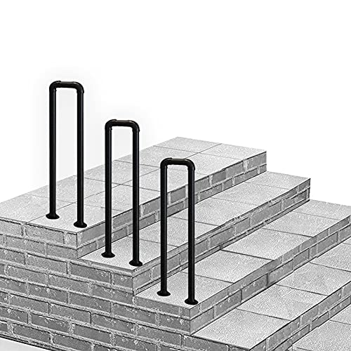 Treppengeländer Außen für 1 Stufe Handlauf aus Schmiedeeisen Schwarz Matt für Terrasse, Garten, Balkon Übergangsdesign mit Erdspieß Stil Handlauf aus Metall r von ISHEGREV