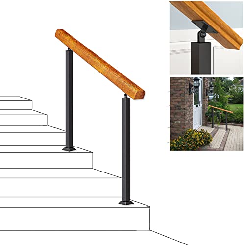 Treppengeländer aus Schmiedeeisen für 1-4 Stufen, Sicherheitshandlauf für die Vorderveranda für Haus, Garten und Terrasse, Handlauf aus Holz mit Doppelpfosten für Flur Treppengeländer aus Schmiedeeisen für 1-4 Stufen, Sicherheitshandlauf für die Vorderveranda für Haus, Garten und Terrasse, Handlauf aus Holz mit Doppelpfosten für Flur von ISHEGREV