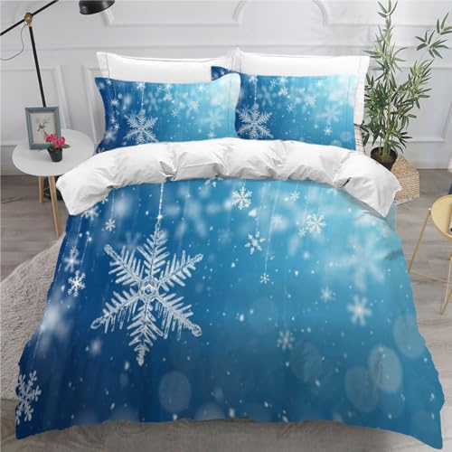 ISHELA Bettwäsche 155x220 Set Schneeflocke Bettbezüge 3 teilig Jungen und Mädchen 100% Mikrofaser Sommer Weiche Winter Warm Weihnachten Geschenk 3D Bettbezug mit 2 Kissenbezüge 80x80 cm von ISHELA