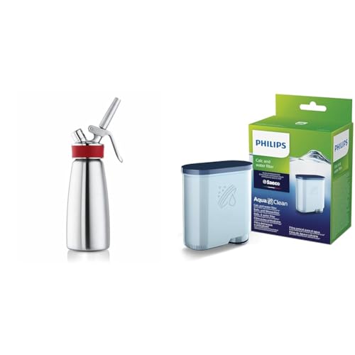 iSi Sahnespender 500ml, Gourmet Whip Plus, 0.5 Liter, aus hochwertigem Edelstahl & Philips AquaClean Kalk- und Wasserfilter für Espressomaschine, Kein Entkalken bis 5000 Tassen, Einzelpack von ISI