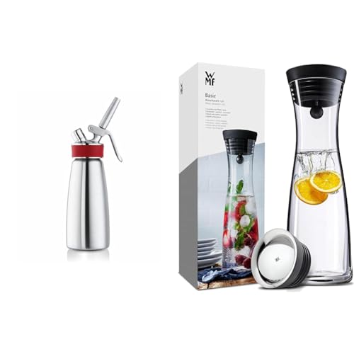 iSi Sahnespender 500ml, Gourmet Whip Plus, 0.5 Liter & WMF Basic Wasserkaraffe aus Glas, 1 Liter, Glaskaraffe mit Deckel, Silikondeckel, CloseUp-Verschluss von ISI