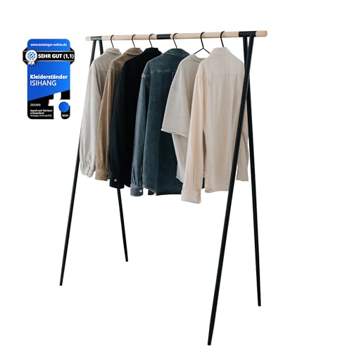 ISIHANG Kleiderständer Kleiderstange Garderobenständer, aus stabilem Holz & Metall, Aufbau in 2 unterschiedlichen Breiten & Höhen, Wardrobe Clothes coat rack in schmal breit klein hoch | schwarz von ISIHANG